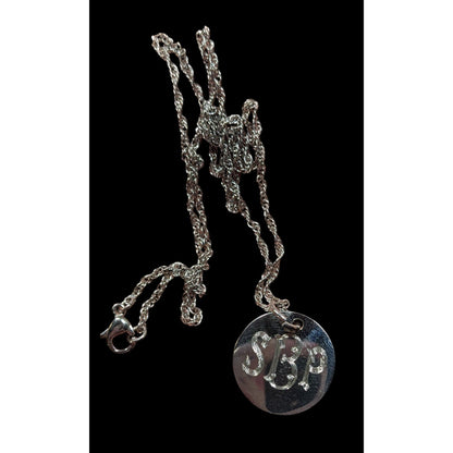 SBP Engraved Monogram Silver Tone Pendant Necklace