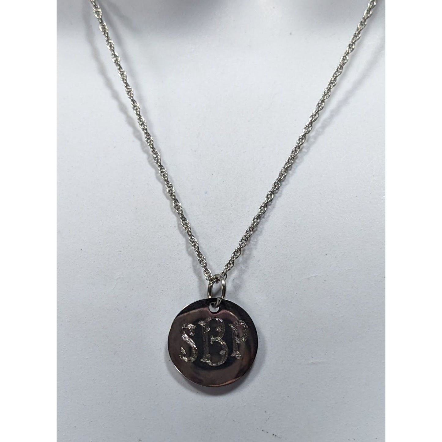 SBP Engraved Monogram Silver Tone Pendant Necklace