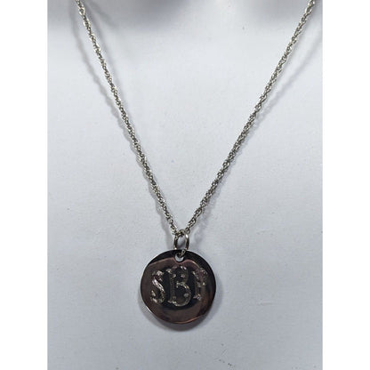 SBP Engraved Monogram Silver Tone Pendant Necklace