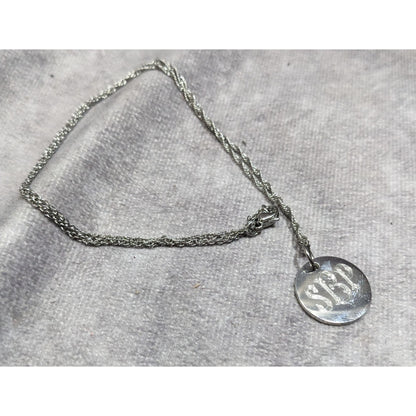 SBP Engraved Monogram Silver Tone Pendant Necklace