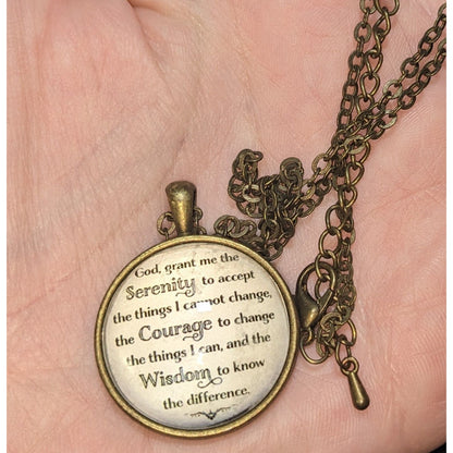 Serenity Prayer Pendant Necklace Cream Gold Religious Inspirational Jewelry