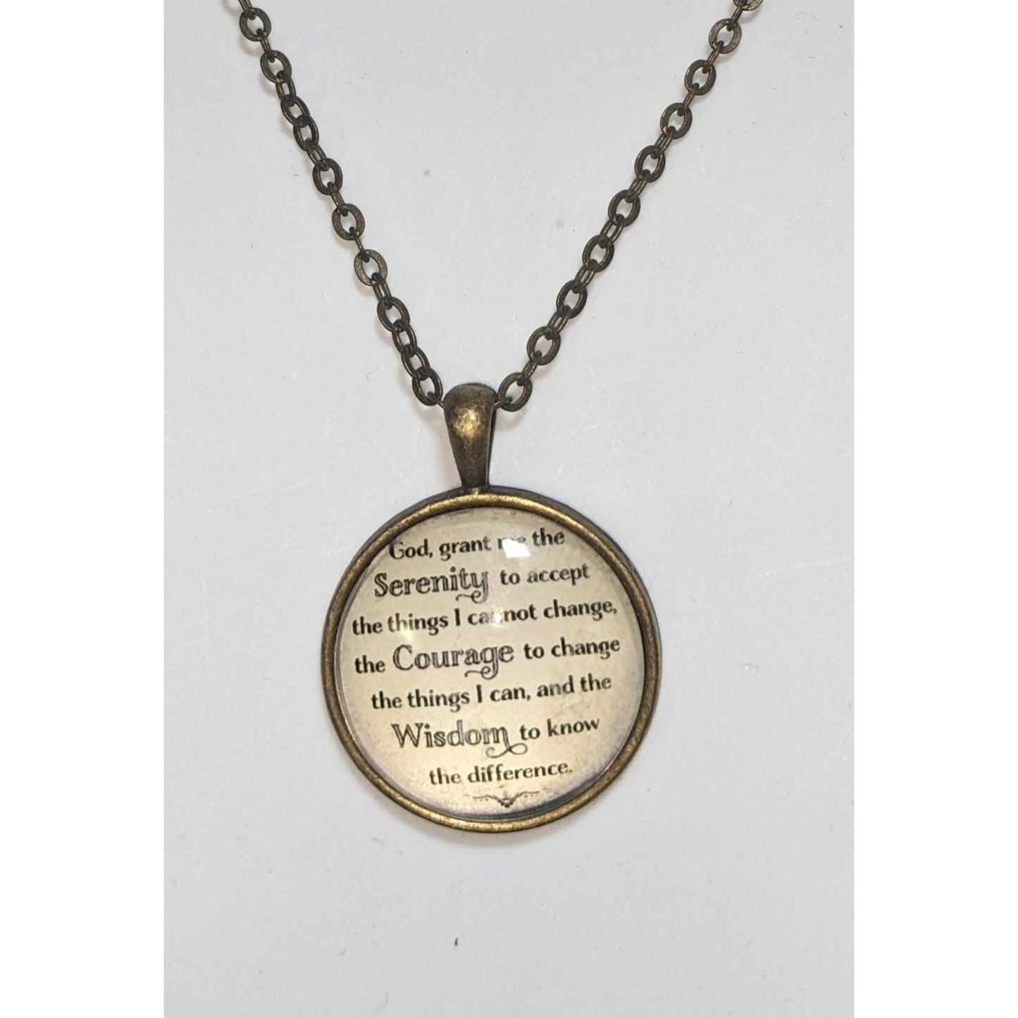Serenity Prayer Pendant Necklace Cream Gold Religious Inspirational Jewelry