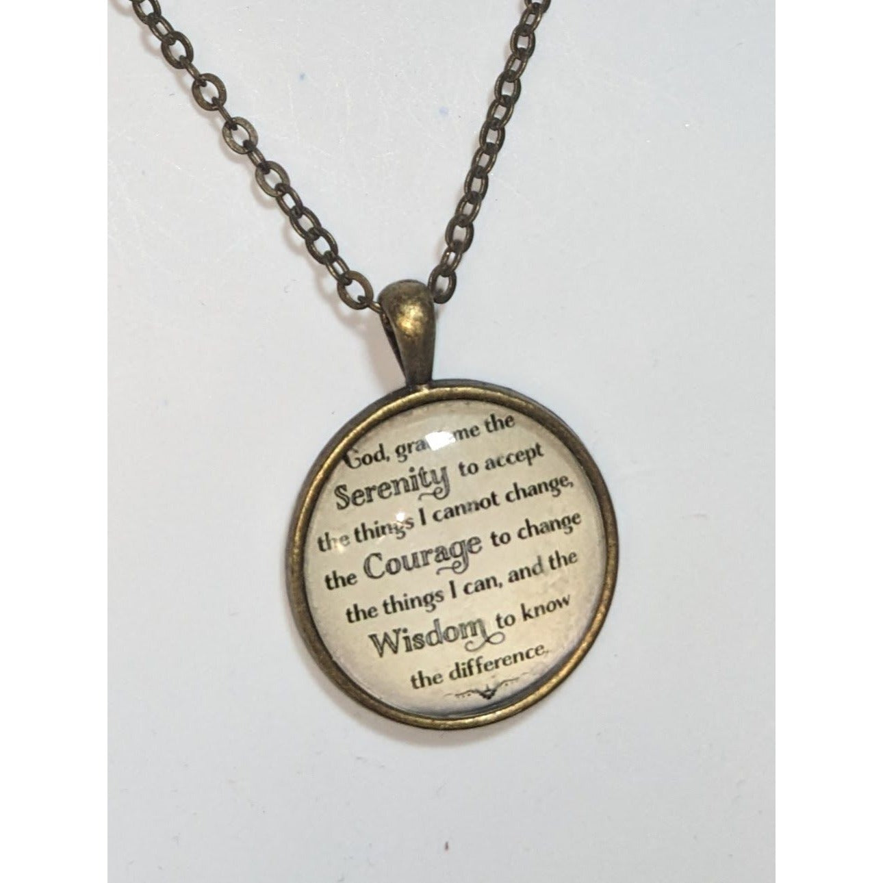 Serenity Prayer Pendant Necklace Cream Gold Religious Inspirational Jewelry