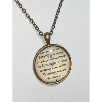 Serenity Prayer Pendant Necklace Cream Gold Religious Inspirational Jewelry