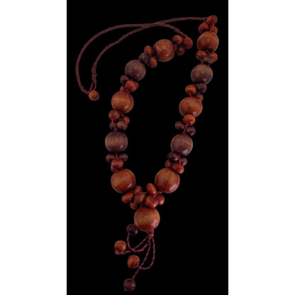 Boho Earthy Retro Vintage Dyed Polished Wood Beaded Lariat Necklace