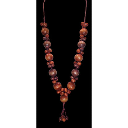 Boho Earthy Retro Vintage Dyed Polished Wood Beaded Lariat Necklace
