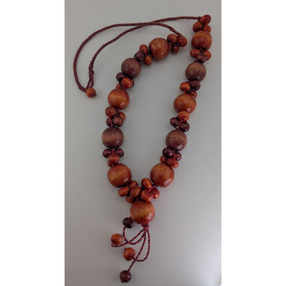 Boho Earthy Retro Vintage Dyed Polished Wood Beaded Lariat Necklace