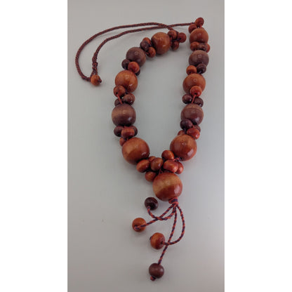 Boho Earthy Retro Vintage Dyed Polished Wood Beaded Lariat Necklace