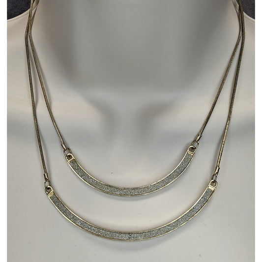 Claires Double Layer Glitter Crescent Necklace