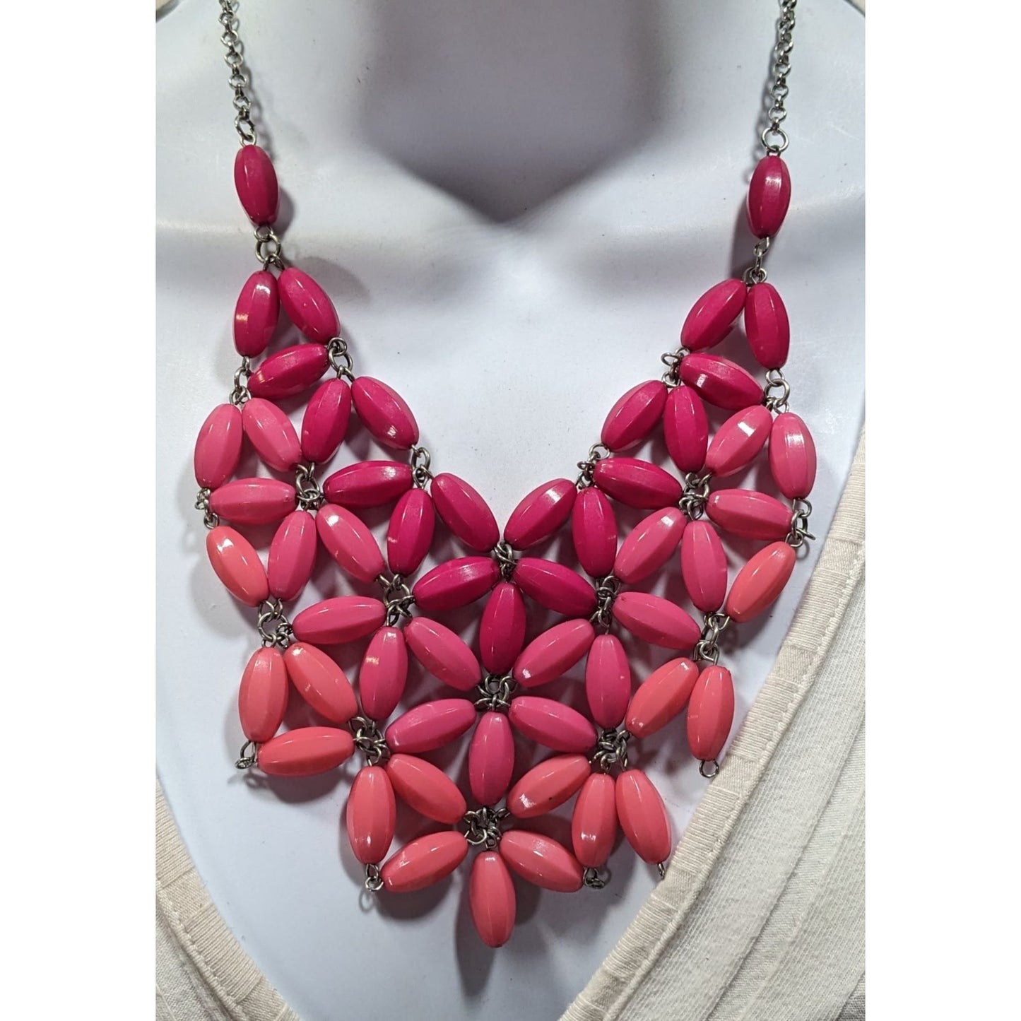 Fairycore Pink Ombre Beaded Floral Bib Necklace