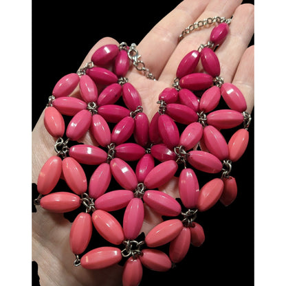 Fairycore Pink Ombre Beaded Floral Bib Necklace