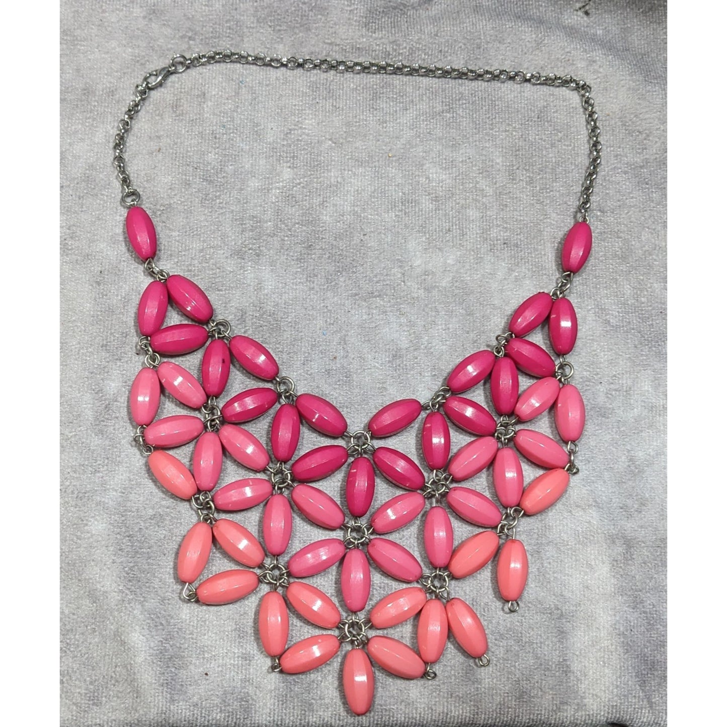 Fairycore Pink Ombre Beaded Floral Bib Necklace