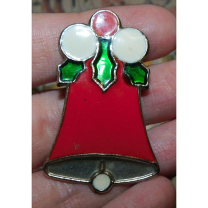 Vintage Tin And Enamel Holiday Bell Brooch