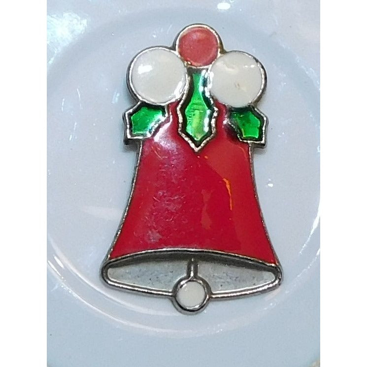 Vintage Tin And Enamel Holiday Bell Brooch