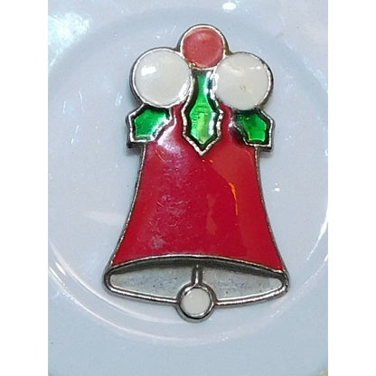 Vintage Tin And Enamel Holiday Bell Brooch