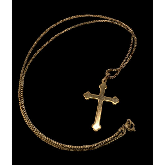 Classic Minimalist Vintage Gold Cross Pendant Necklace Box Chain Religious