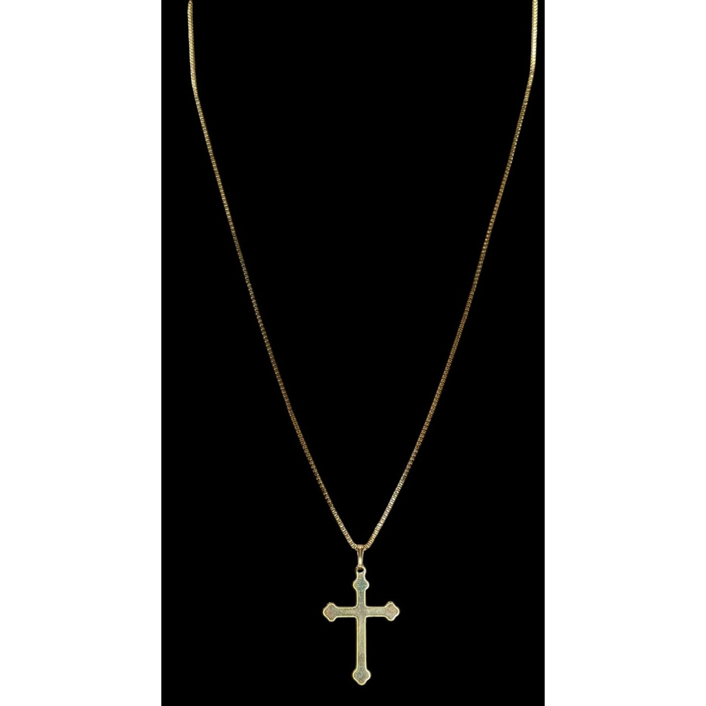 Classic Minimalist Vintage Gold Cross Pendant Necklace Box Chain Religious