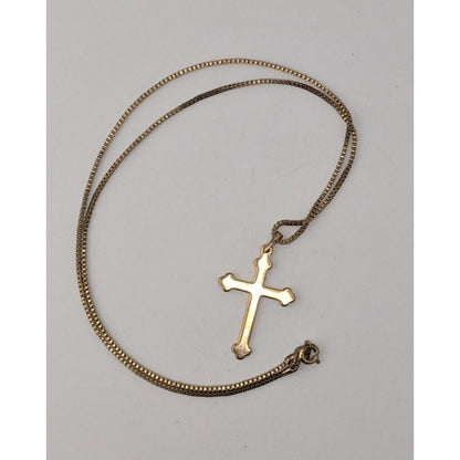 Classic Minimalist Vintage Gold Cross Pendant Necklace Box Chain Religious