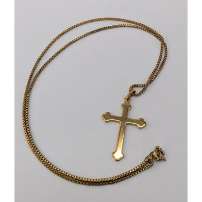 Classic Minimalist Vintage Gold Cross Pendant Necklace Box Chain Religious