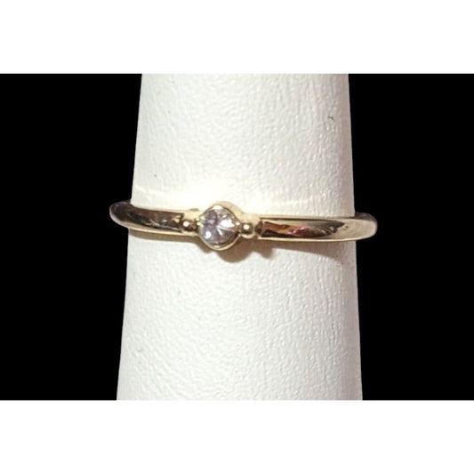 Minimalist Gold Tone Clear Single Gemmed Ring Size 6 3/4