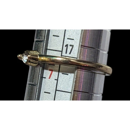 Minimalist Gold Tone Clear Single Gemmed Ring Size 6 3/4