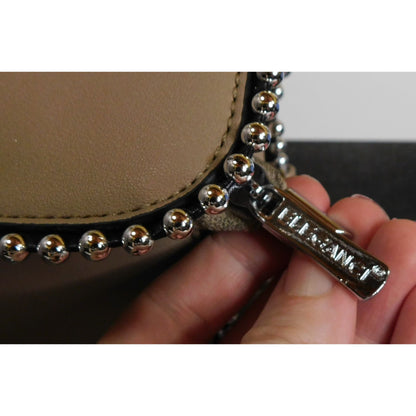 Eleganci Beige Faux Leather Crossbody Bag With Silver Studded Accents & Floral Lining