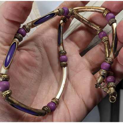 Vintage 90s Purple And Silver Tone Beaded Peekaboo Tube Necklace
