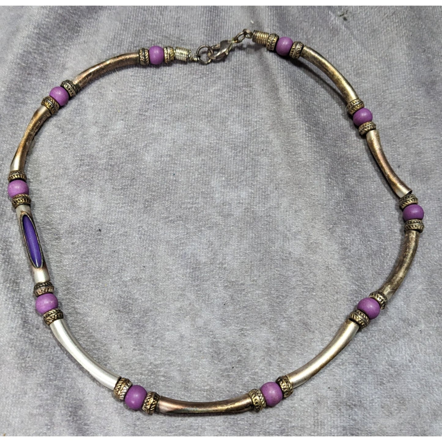 Vintage 90s Purple And Silver Tone Beaded Peekaboo Tube Necklace