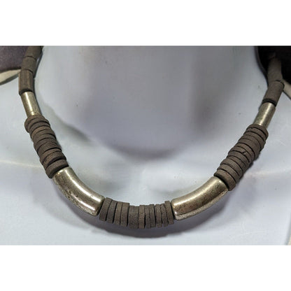 Vintage Handcrafted Necklace With Rustic Clay Beads & Silver-Tone Accents