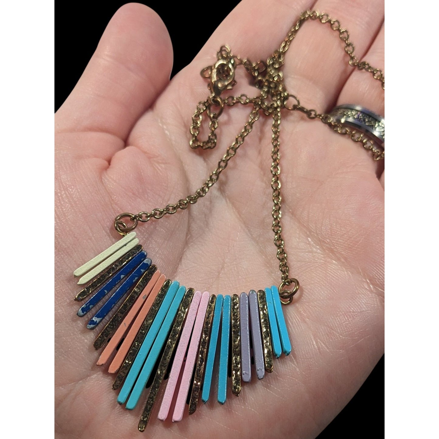 Bohemian Rainbow Cascading Key Fringe Pendant Necklace