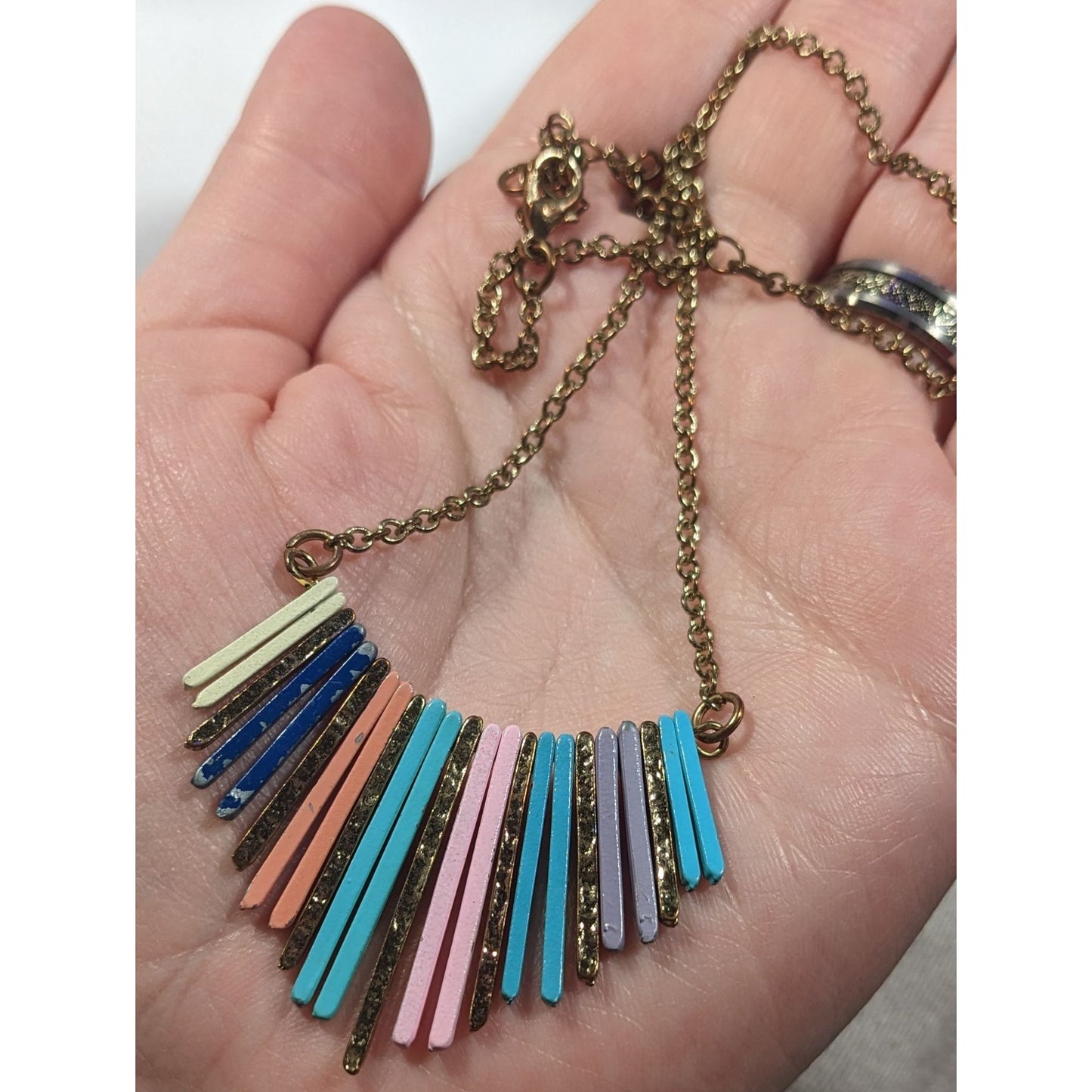 Bohemian Rainbow Cascading Key Fringe Pendant Necklace