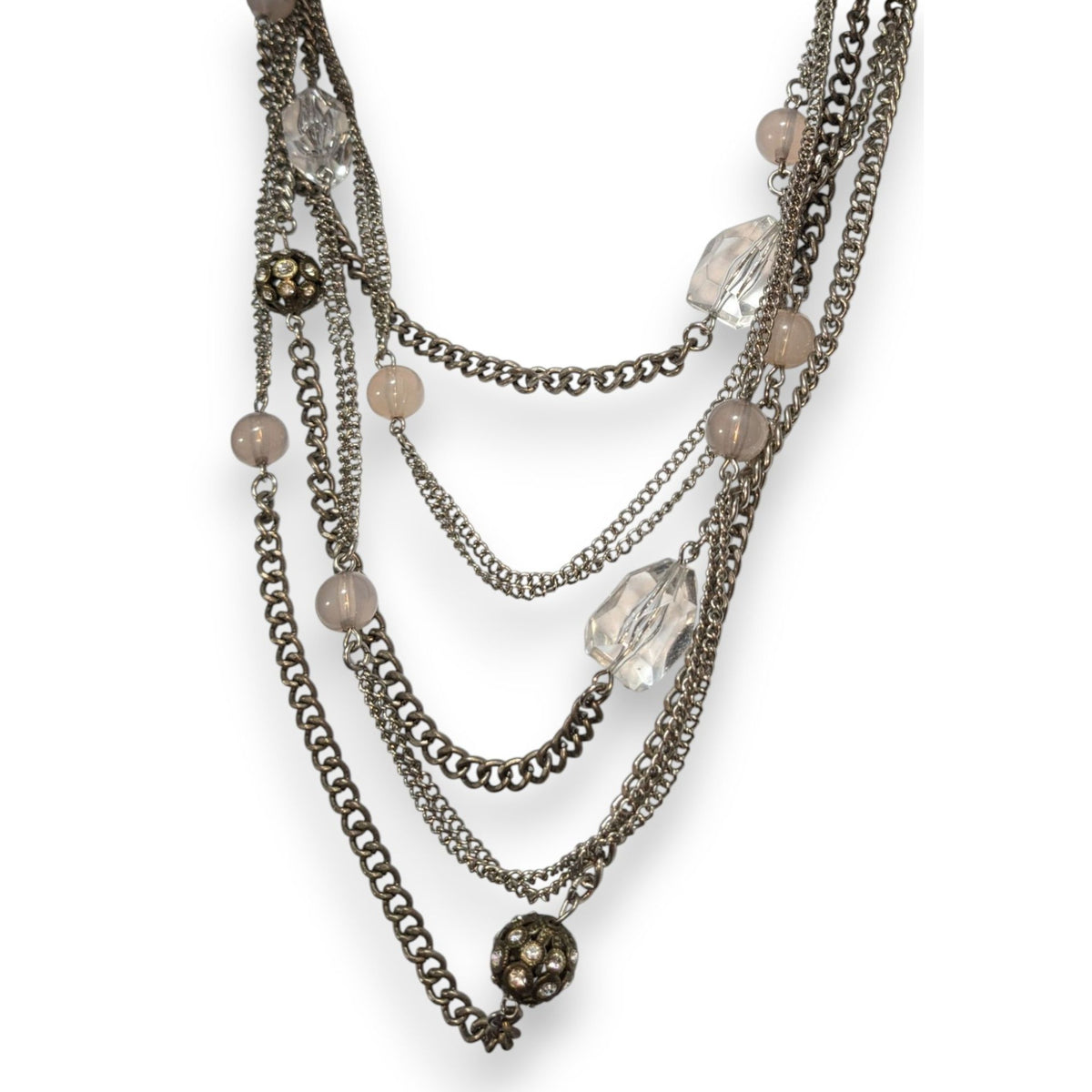 LOFT Vintage Glam Silver Tone Clear Beaded Multistrand Necklace 14 Inch