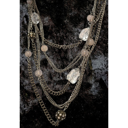 LOFT Vintage Glam Silver Tone Clear Beaded Multistrand Necklace 14 Inch