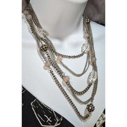 LOFT Vintage Glam Silver Tone Clear Beaded Multistrand Necklace 14 Inch