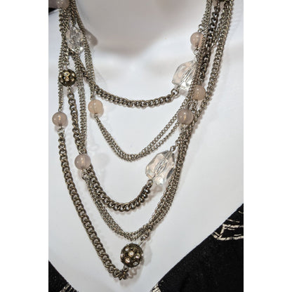 LOFT Vintage Glam Silver Tone Clear Beaded Multistrand Necklace 14 Inch