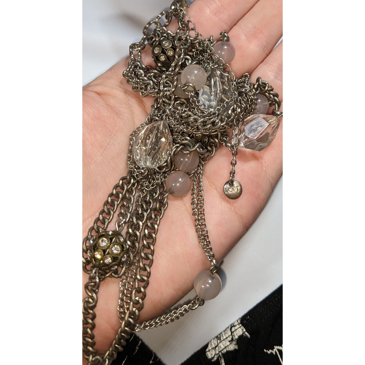 LOFT Vintage Glam Silver Tone Clear Beaded Multistrand Necklace 14 Inch