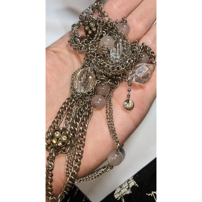 LOFT Vintage Glam Silver Tone Clear Beaded Multistrand Necklace 14 Inch