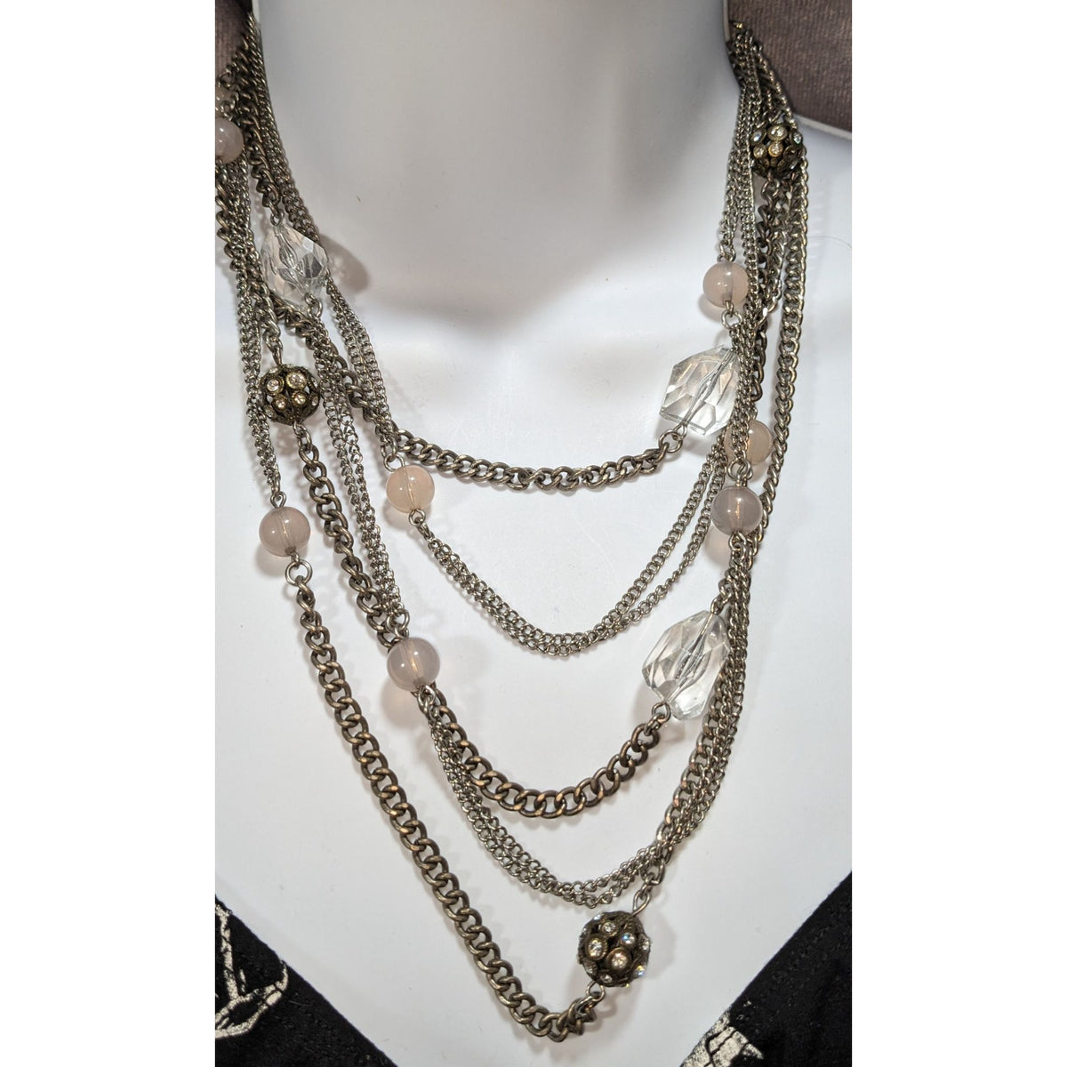 LOFT Vintage Glam Silver Tone Clear Beaded Multistrand Necklace 14 Inch