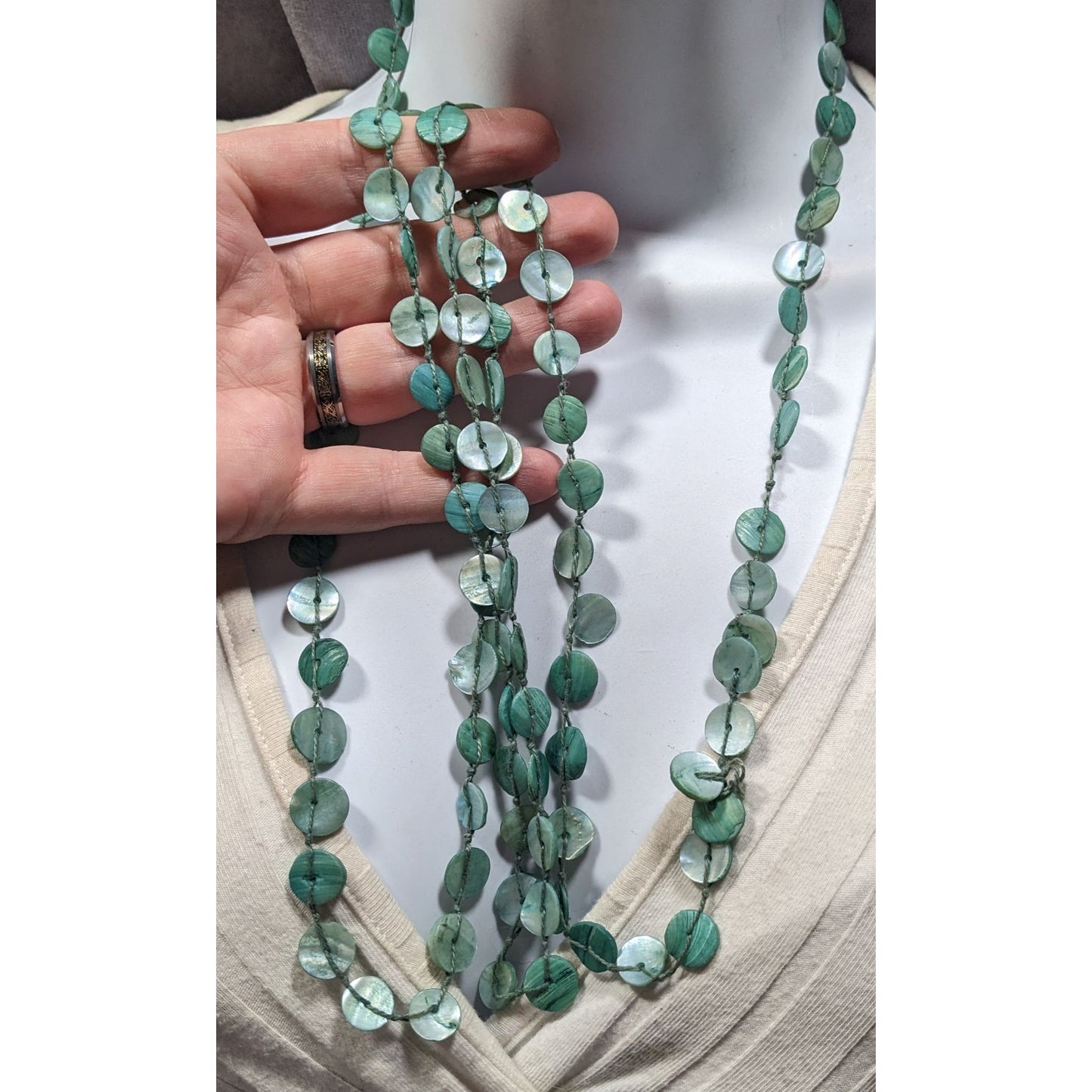 Beachy Mermaidcore Blue Shell Disc Beaded Necklace