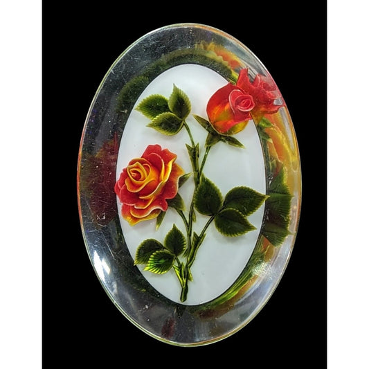 Vintage Gem-Tone Rose Carved Lucite Brooch