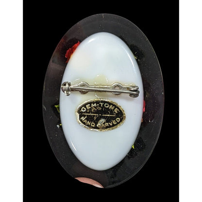 Vintage Gem-Tone Rose Carved Lucite Brooch