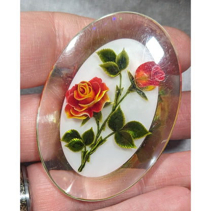 Vintage Gem-Tone Rose Carved Lucite Brooch