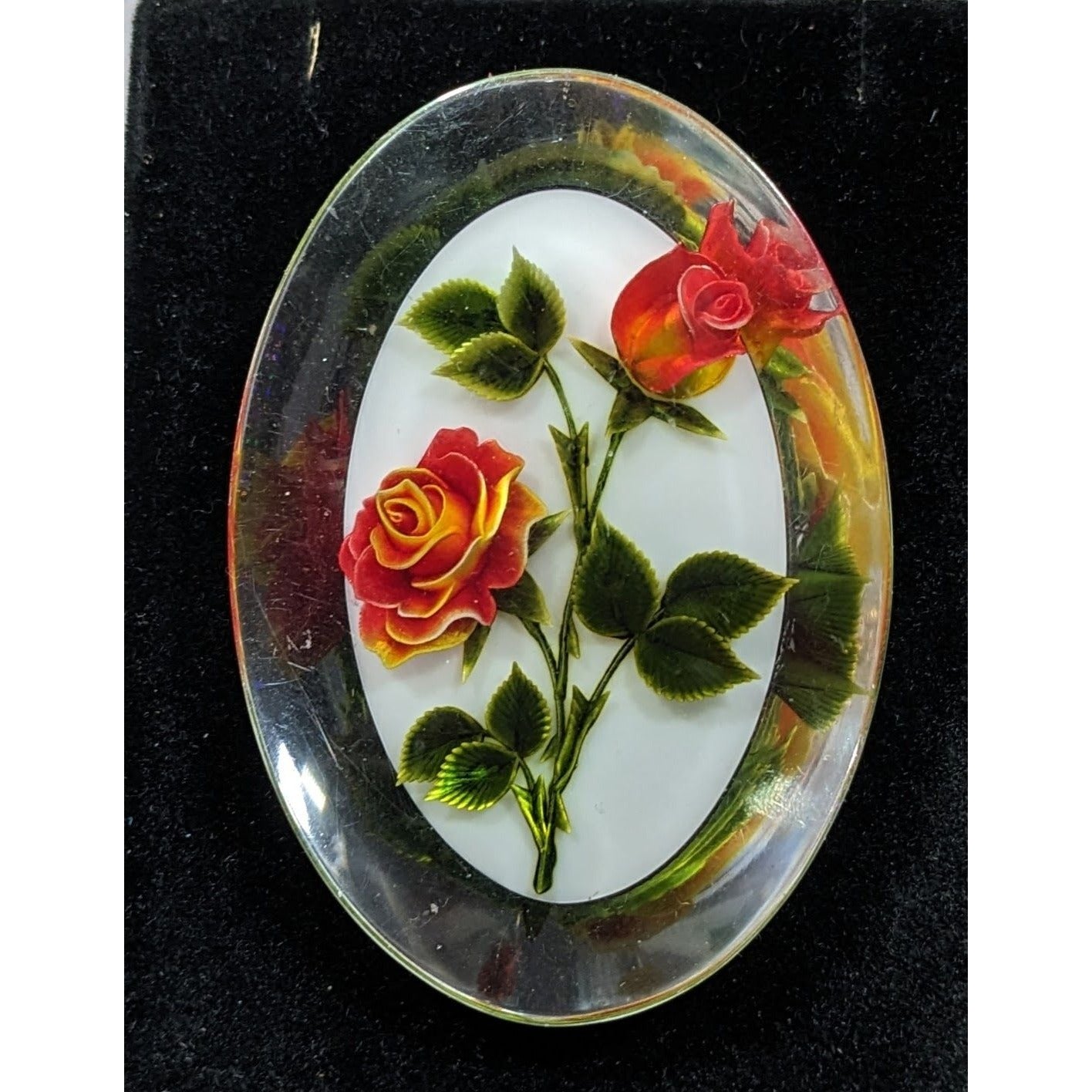 Vintage Gem-Tone Rose Carved Lucite Brooch