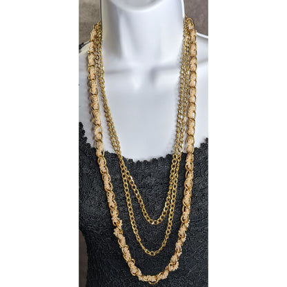 Vintage Y2K Gold-Tone Multi-Strand Necklace With Pink Glass Beads