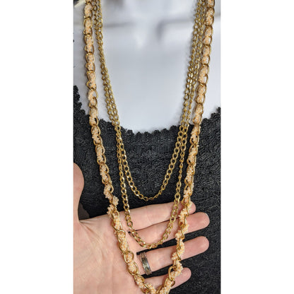Vintage Y2K Gold-Tone Multi-Strand Necklace With Pink Glass Beads
