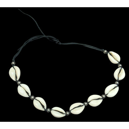 Vintage 90s Beachy Puka Shell Tie On Necklace With Silver Tone Accent Beads
