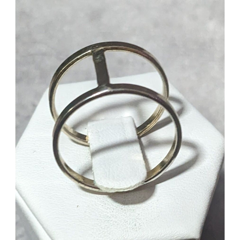 Modern Silver Tone Double Layer Cage Ring Size 9