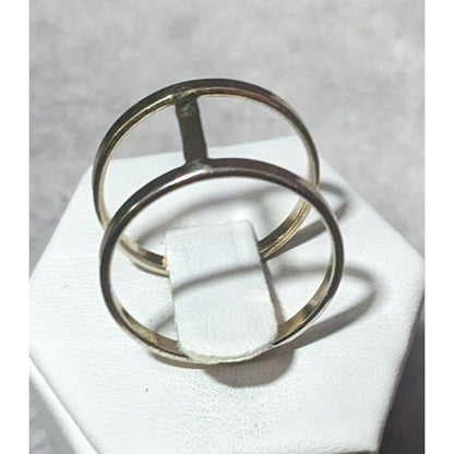 Modern Silver Tone Double Layer Cage Ring Size 9