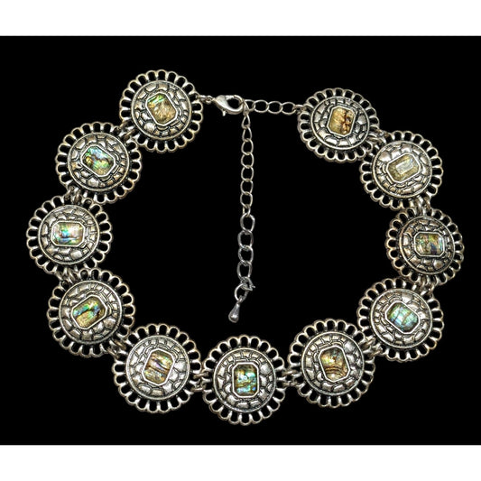 Vintage Mother Of Pearl Medallion Choker Neckalce