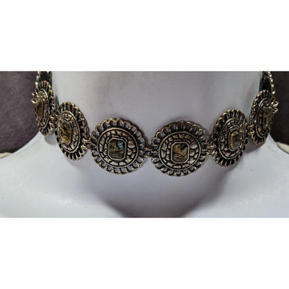 Vintage Mother Of Pearl Medallion Choker Neckalce